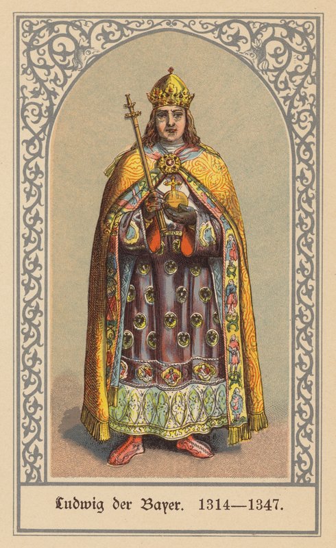 Ludvig IV, tysk-romersk kejsare (färglitografi) av (after) German School