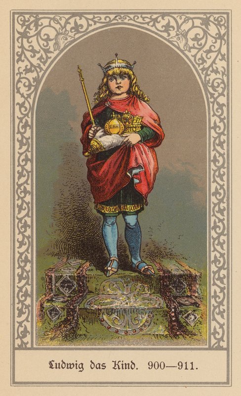Ludvig barnet, kung av Östfrankrike (färglitografi) av (after) German School