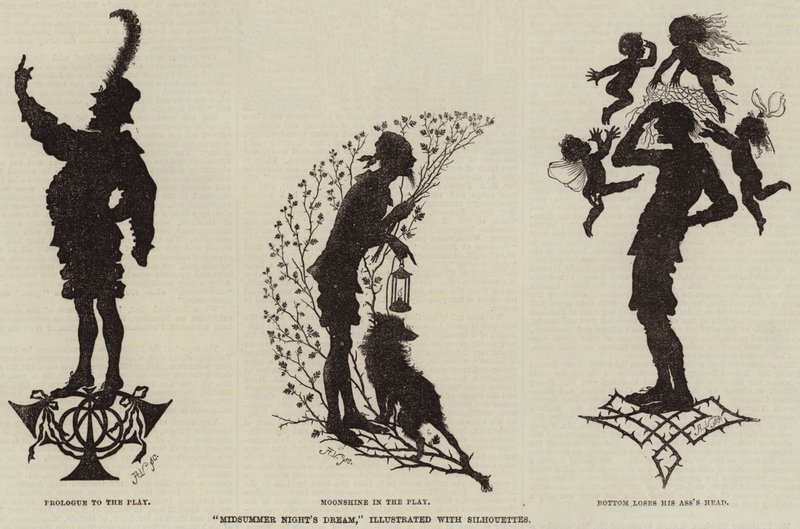 "Midsommarnattsdröm," illustrerad med silhuetter (gravyr) av (after) German School