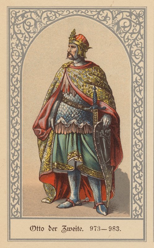 Otto II, kung av Tyskland och Italien och tysk-romersk kejsare (färglitografi) av (after) German School