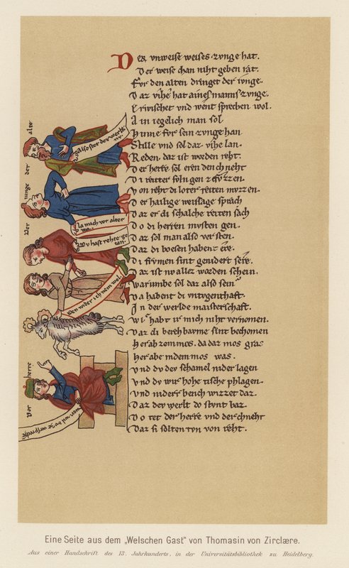 Sida ur Der Waelsche Gast, av Thomasin von Zirclaere (färglitografi) av (after) German School