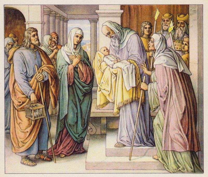 Presentation av Jesus i templet (färglitografi) av (after) German School