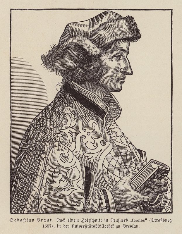 Sebastian Brant, tysk renässanshumanist och satiriker. (träsnitt) av (after) German School