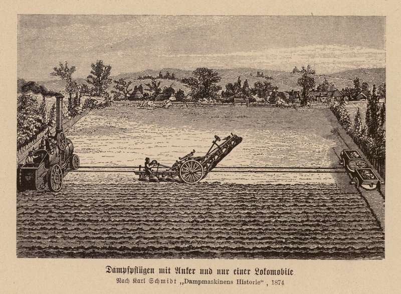 Ångplöjning med dragmotor och ankare (litografi) av (after) German School