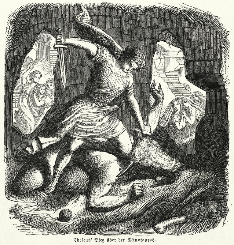 Theseus dräper Minotaurus (gravyr) av (after) German School