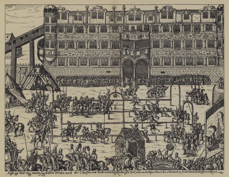 Turnering för att fira dopet av Sigismund, son till John George, kurfursten av Brandenburg, på Colln Castle av (after) German School