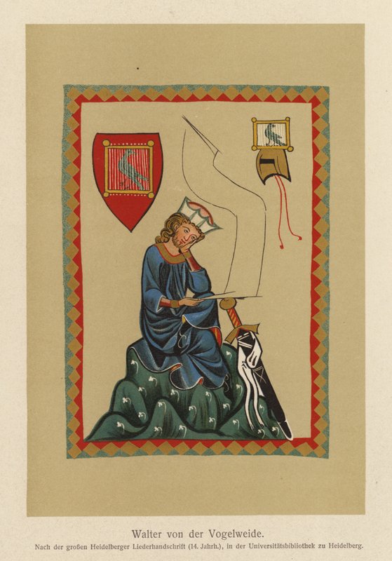 Walther von der Vogelweide, medelhögtysk lyriker (färglitografi) av (after) German School