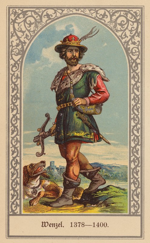 Wenceslaus IV, kung av Böhmen och Tyskland (färglitografi) av (after) German School