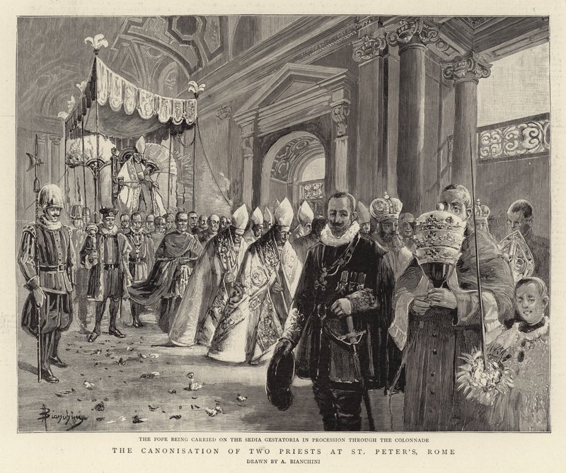 Canoniseringen av två präster vid Peterskyrkan i Rom (gravyr) av (after) Italian School