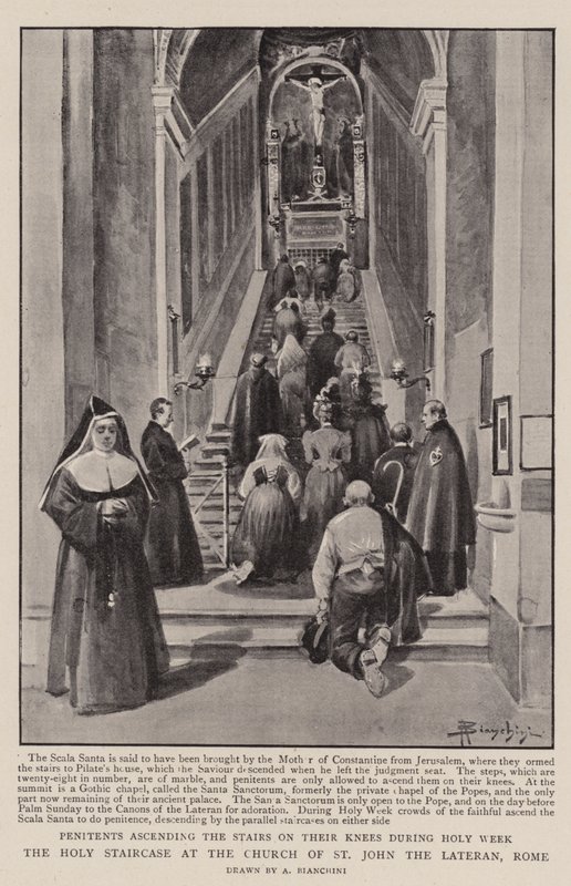 Den heliga trappan vid kyrkan St John the Lateran, Rom (litho) av (after) Italian School