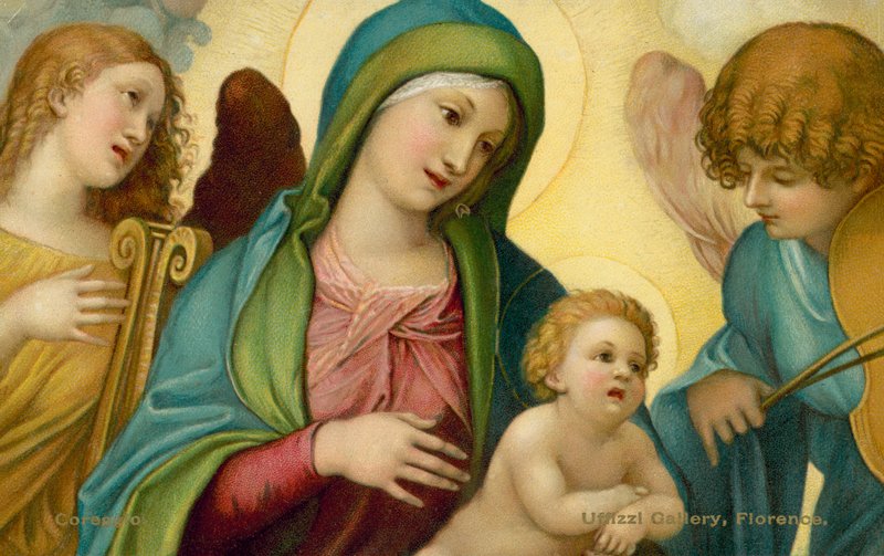 Madonna med barn och änglar (chromolitho) av (c.1489 1534) (after) Correggio
