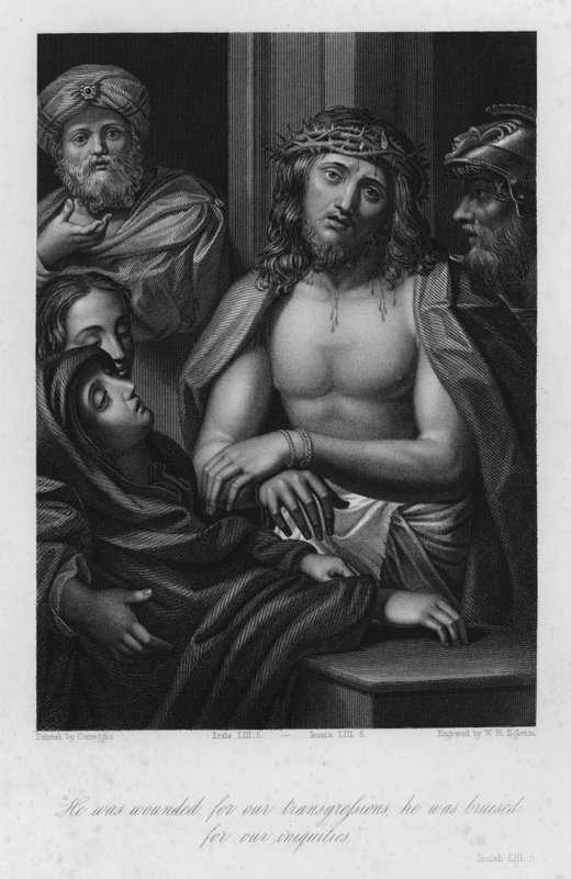Kristus krönt med törnar, Jesaja LIII, 5 (gravyr) av (c.1489 1534) (after) Correggio
