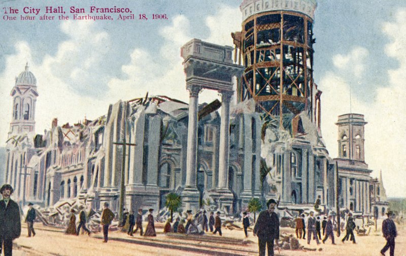 Stadshuset, San Francisco, efter jordbävningen 1906 av American School