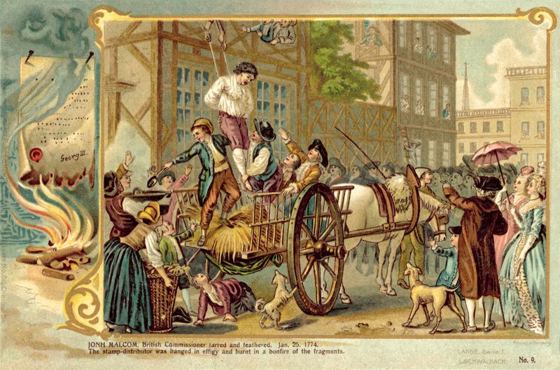 John Malcolm, brittisk kommissionär, tjärad och befjädrad, 25 januari 1774 av American School