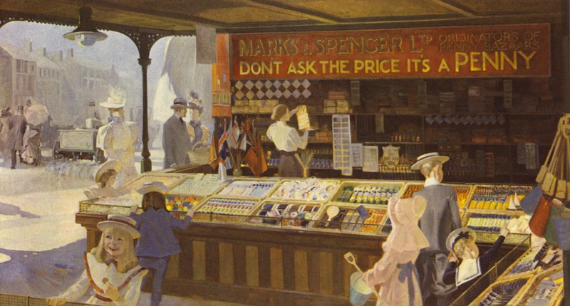 En interiör av Penny Bazaar som visar den öppna displayen, 1900 av English School