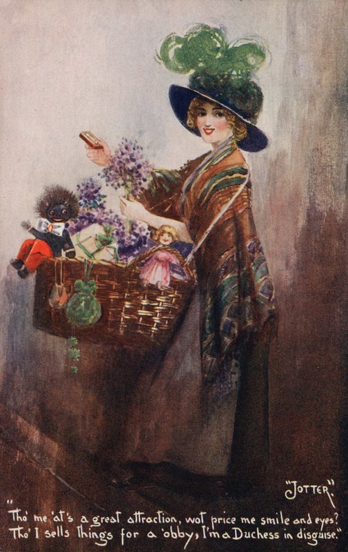 Flicka som säljer blommor och leksaker av English School
