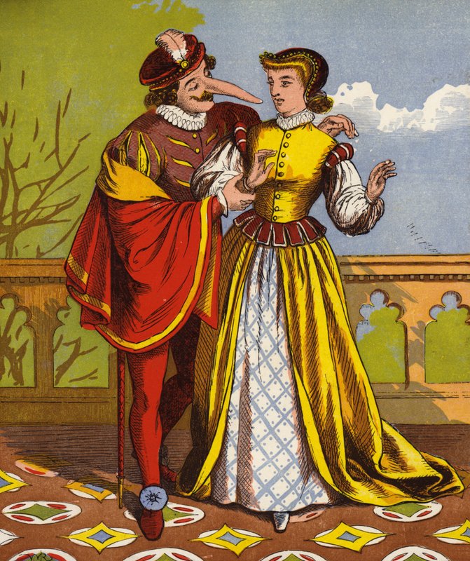Man med lång näsa, möjligen Cyrano De Bergerac av English School