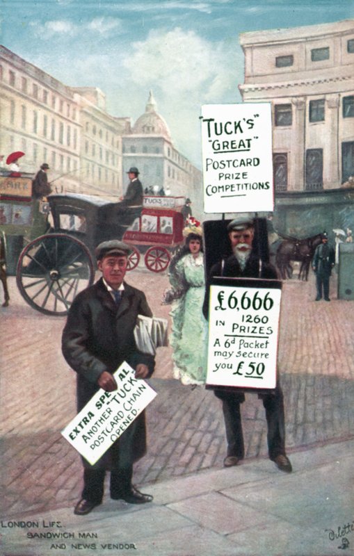 Män med smörgåsbrädor, London av English School