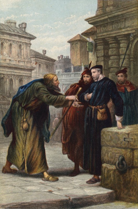 Shakespeare, köpman i Venedig, akt III, scen 3 av English School