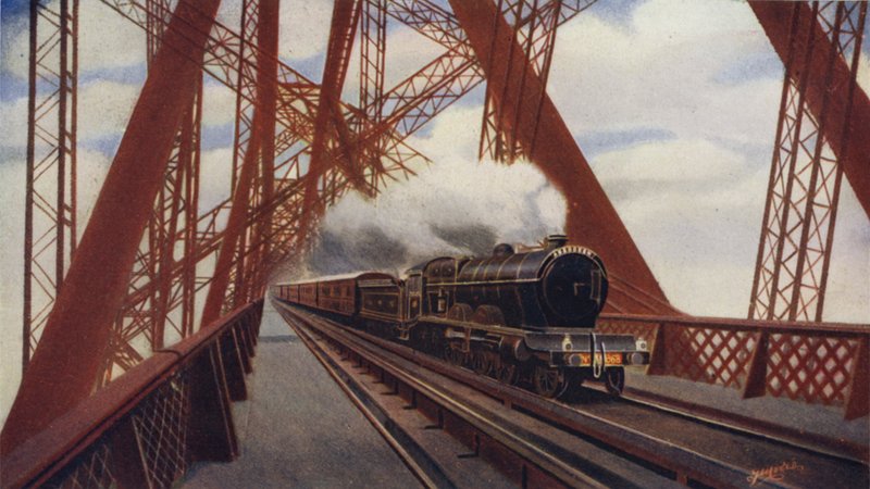 The Flying Scotsman som korsar Forth Bridge, North British Railway av English School