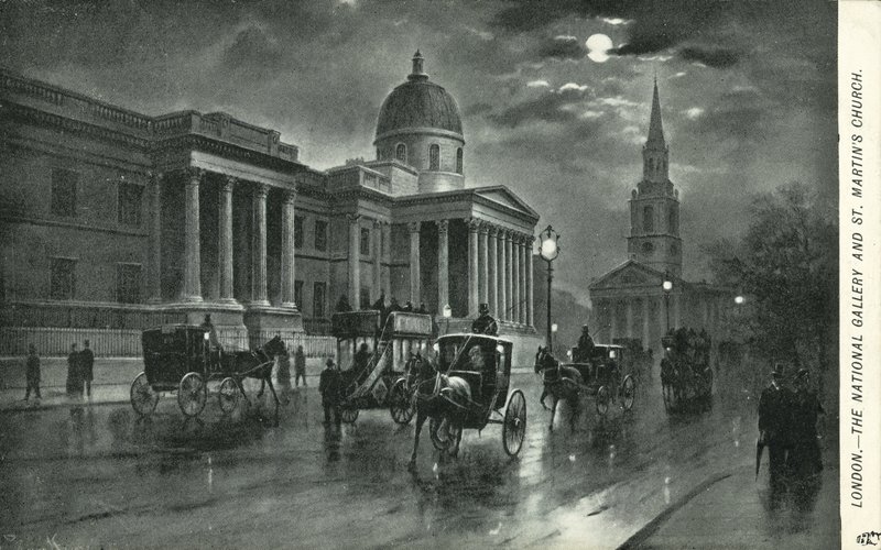 Nationalgalleriet och St Martins Church, London av English School