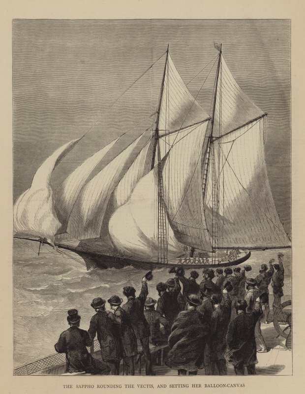 Sappho rundar Vectis och sätter hennes ballongduk av English School