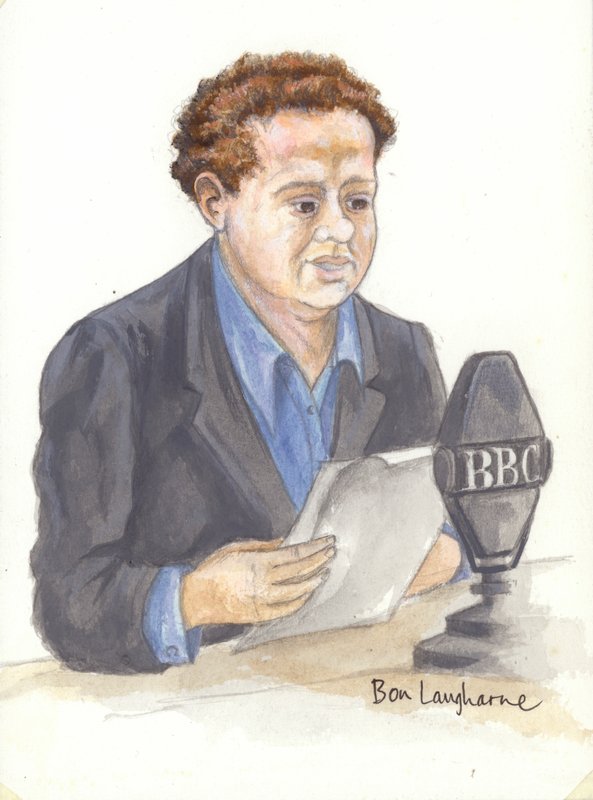 Den walesiske poeten Dylan Thomas vid mikrofonen (okänd) av English School