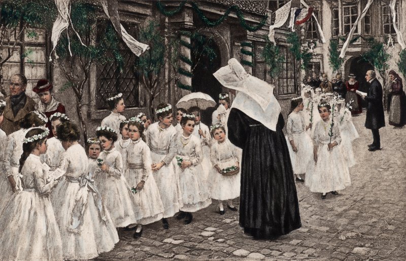 Katolsk procession (fotogravyr i färg) av European School