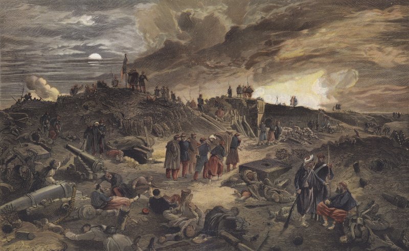 Ruinerna av Malakoff Redoubt efter dess tillfångatagande av fransmännen, belägringen av Sevastopol, 8 september 1855 av European School