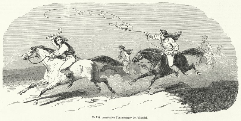Gripande av en budbärare av Josip Jelacic, förbud av Kroatien, revolutionen 1848 av French School