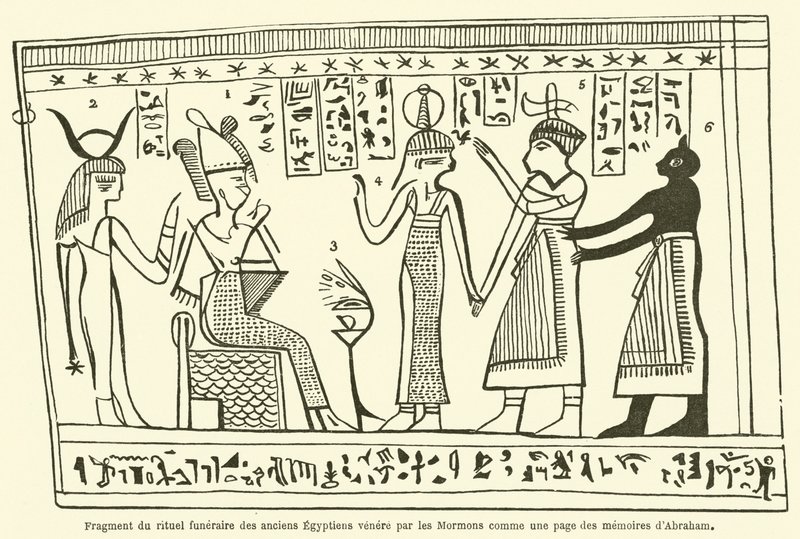 Fragment av den forntida egyptiska begravningsritualen vördad av mormonerna som en sida från Abrahams memoarer av French School