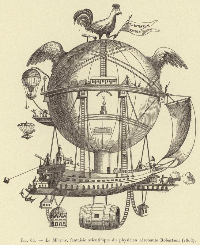 La Minerva, vetenskaplig fantasi av fysikern aeronaut Robertson (1803) av French School