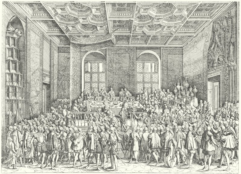 Bankett för Ferdinand I, den helige romerske kejsaren av German School