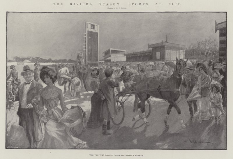 Rivierasäsongen, Sport i Nice litho av A. J. Gough