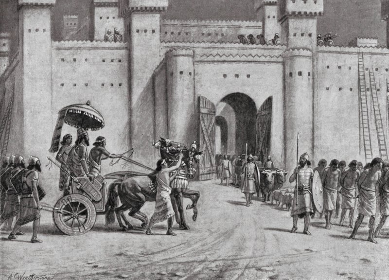 Tiglath-Pileser IV:s erövring av Damaskus, 732 f.Kr (lito) av A.C. Weatherstone