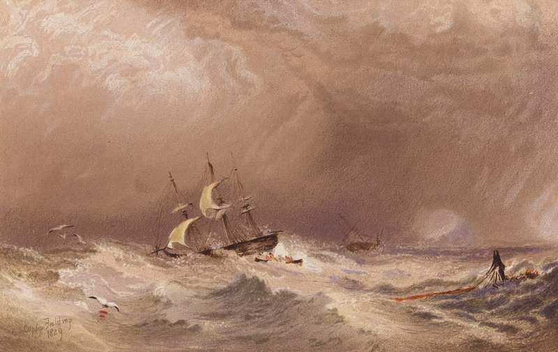 Ett fartyg i nöd (färglitografi) av A.V. Copley (after) Fielding