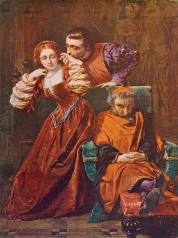 Shakespeare: Silvia och Valentine, The Two Gentlemen of Verona, Akt III, Scene 1 (färg litho) av A. E. Elmore
