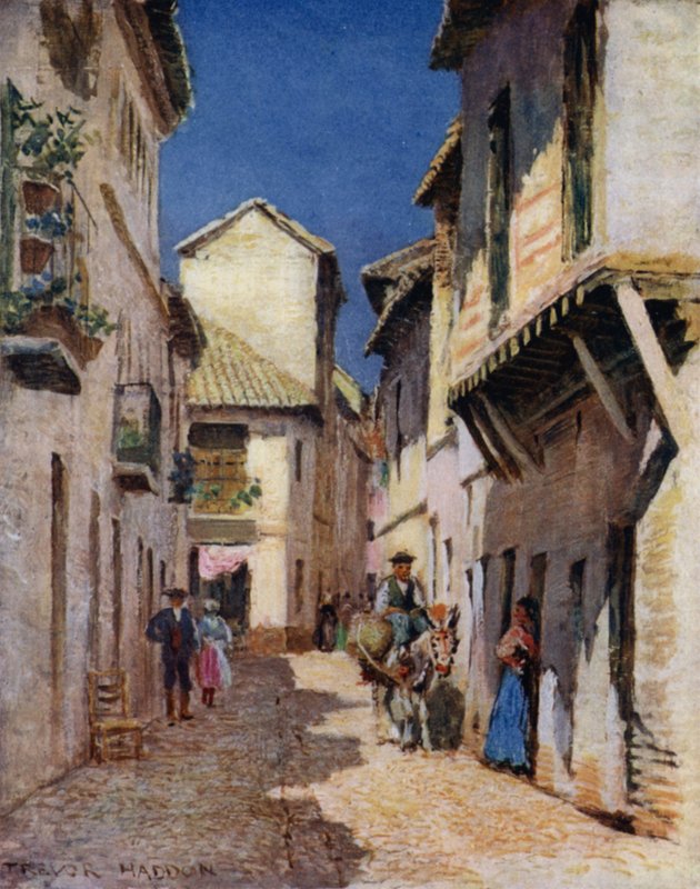 Cordova, A Street (färg litho) av A. Trevor Haddon