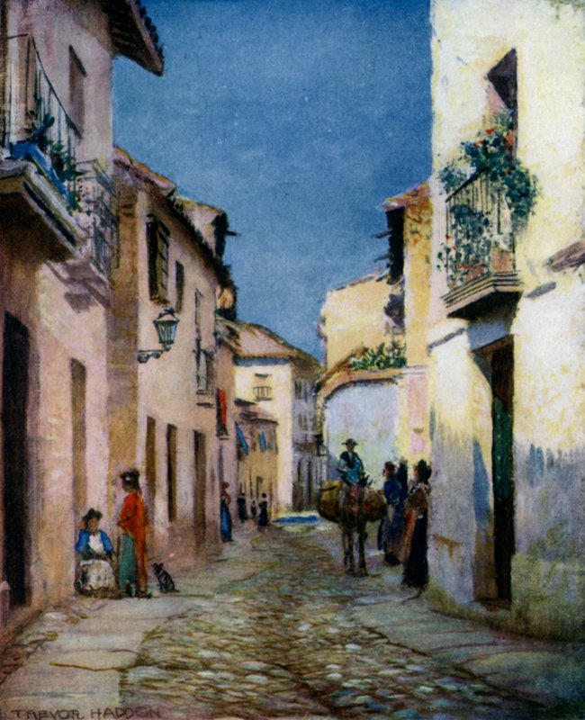 Cordova, A Street Scene (lito i färg) av A. Trevor Haddon