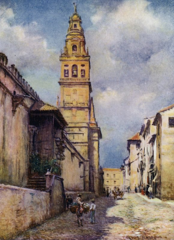 Cordova, Calle Cardinal Herrera (färg litho) av A. Trevor Haddon