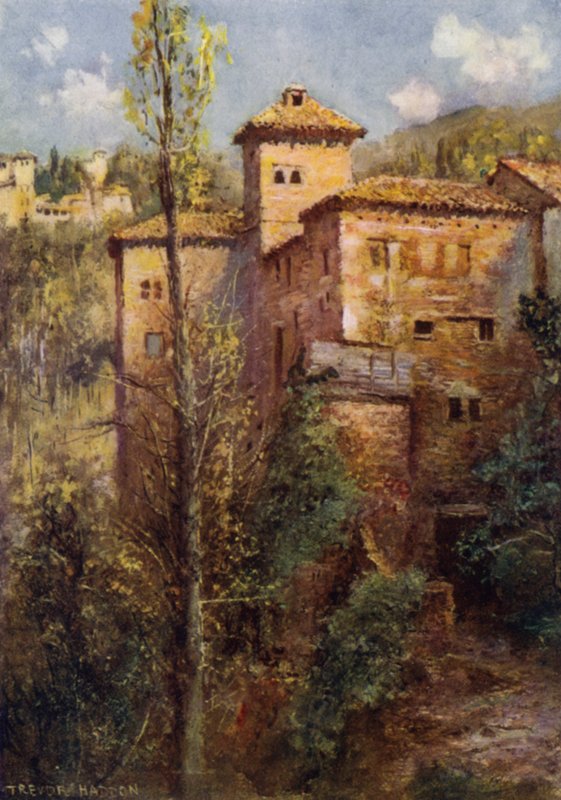 Granada, Torre de las Damas (färg litho) av A. Trevor Haddon
