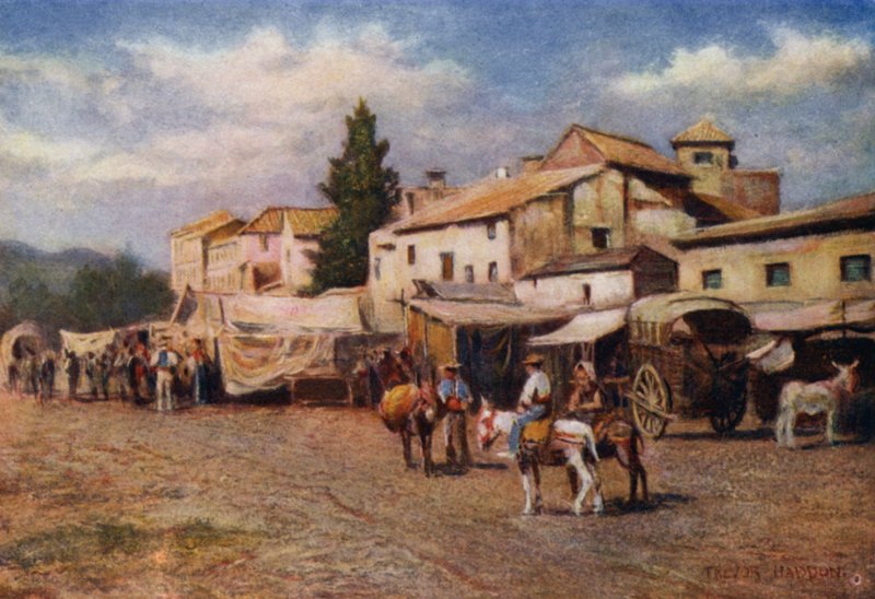 Malaga, Guadalmedina (färg litho) av A. Trevor Haddon