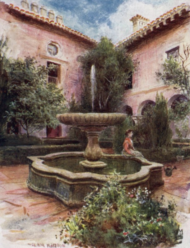 Alhambra, Daraxas trädgård (färg litho) av A. Trevor Haddon