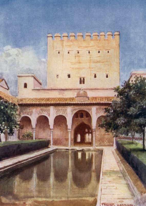 Alhambra, Comares torn (färg litho) av A. Trevor Haddon