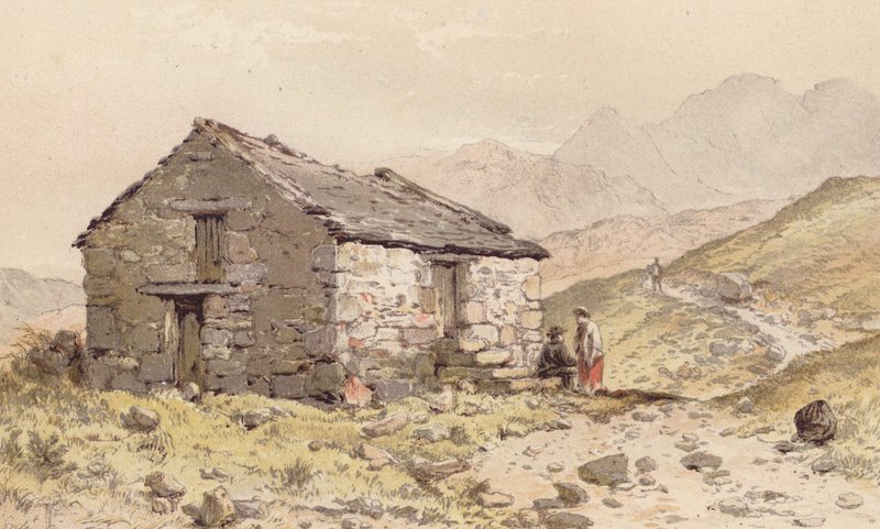 Stuga vid Ghorphwysfa, norra Wales (chromolitho) av Aaron Edwin Penley
