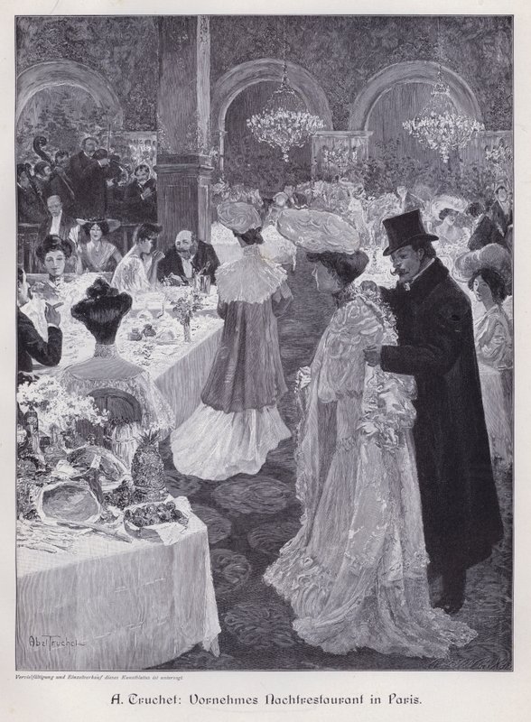 Kväll på en elegant restaurang i Paris (gravyr) av Abel Truchet
