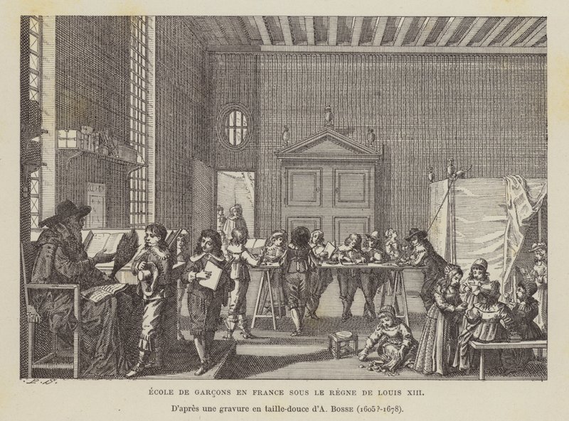 Fransk pojkskola under Ludvig XIII:s regeringstid (litho) av Abraham (after) Bosse