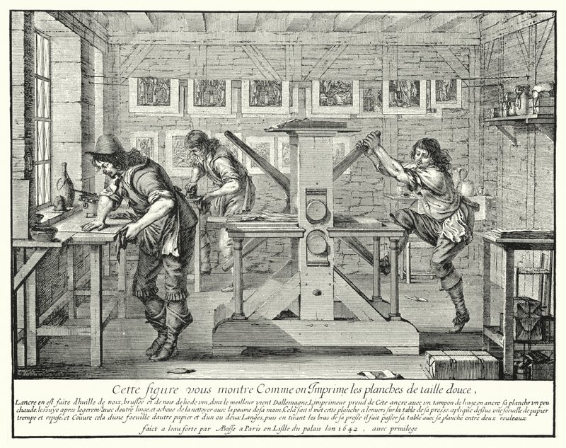 Gravörens verkstad (gravyr) av Abraham (after) Bosse