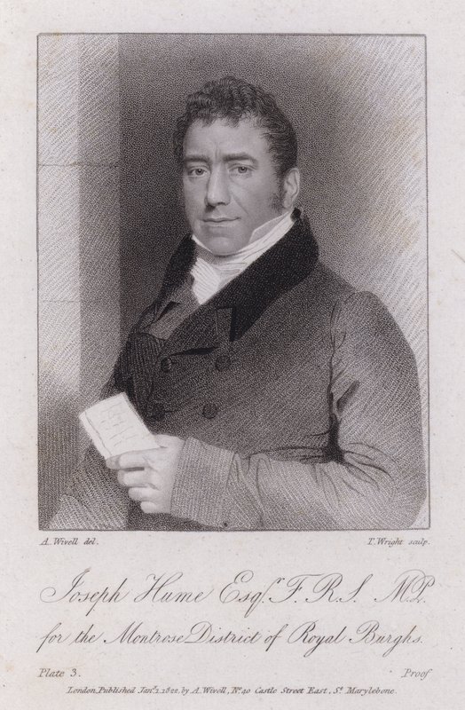 Joseph Hume, skotsk läkare, politiker och radikal parlamentsledamot (gravyr) av Abraham (after) Wivell