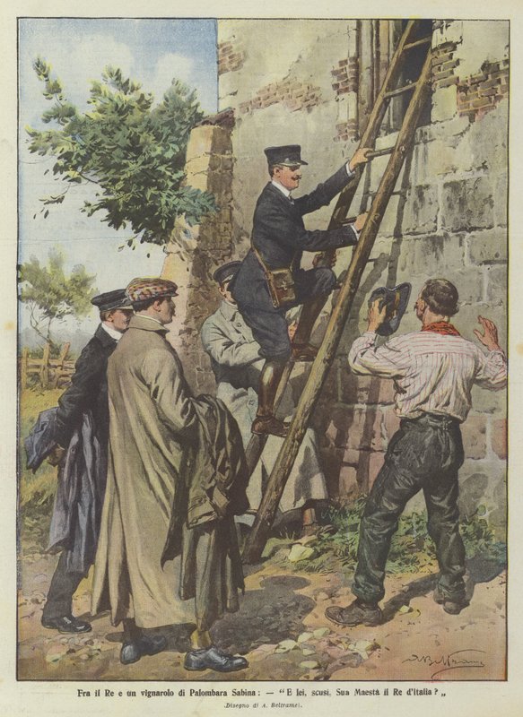Mellan kungen och en vinmakare från Palombara Sabina, och du, ursäkta mig, Ers Majestät kungen av Italien? av Achille Beltrame